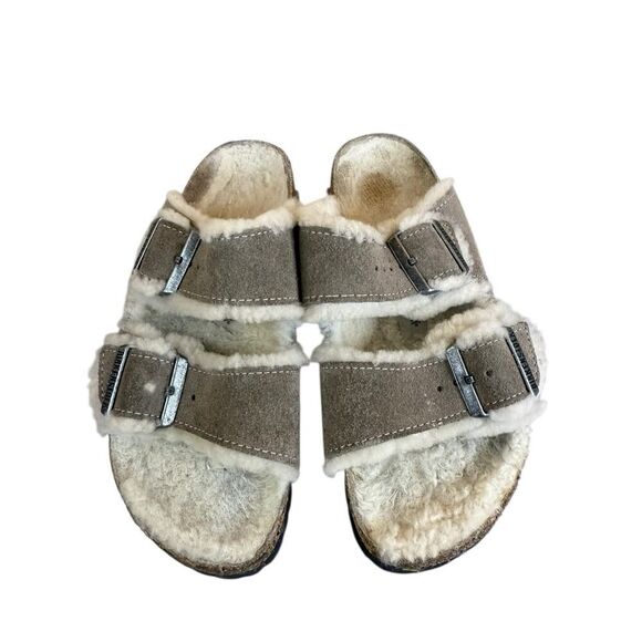 Birkenstock Arizona Shearling Suede Slide Sandals Gray Size 37 – Made in Germany - Picture 3 of 11